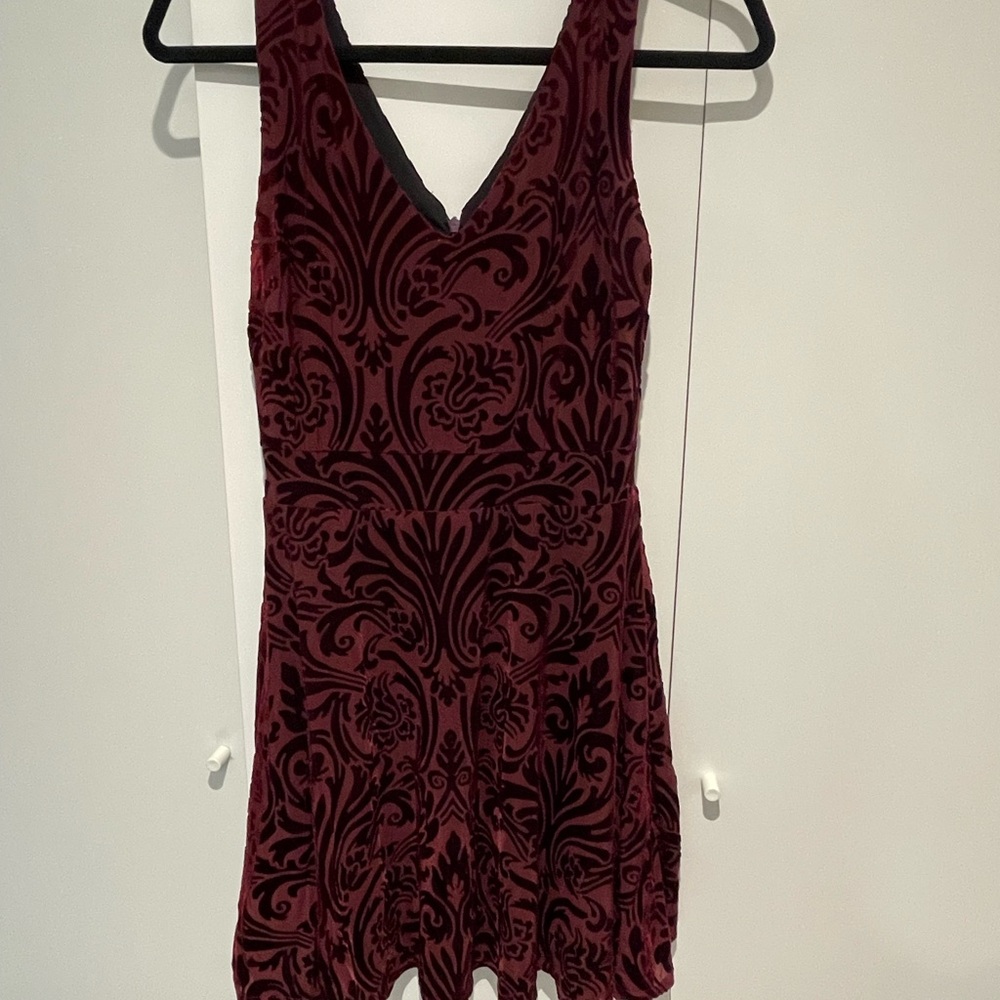 Aqua Burgundy Patterned Mini Dress